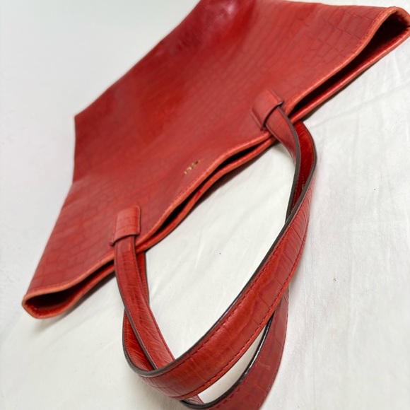 Lauren Ralph Lauren Croc Embossed Genuine Leather Tote Laptop Bag - Picture 7 of 16